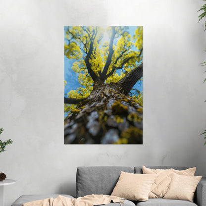 Photorealistic View of Tree Trunk, Branches and Sky - Enchanted Tree Under Sunlit Sky