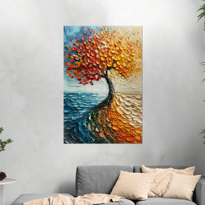 Stylized Tree of Life in Blues and Orange - Energy Elation