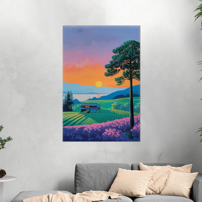 Vintage sunset house on canvas - Serenity Sunset Glow