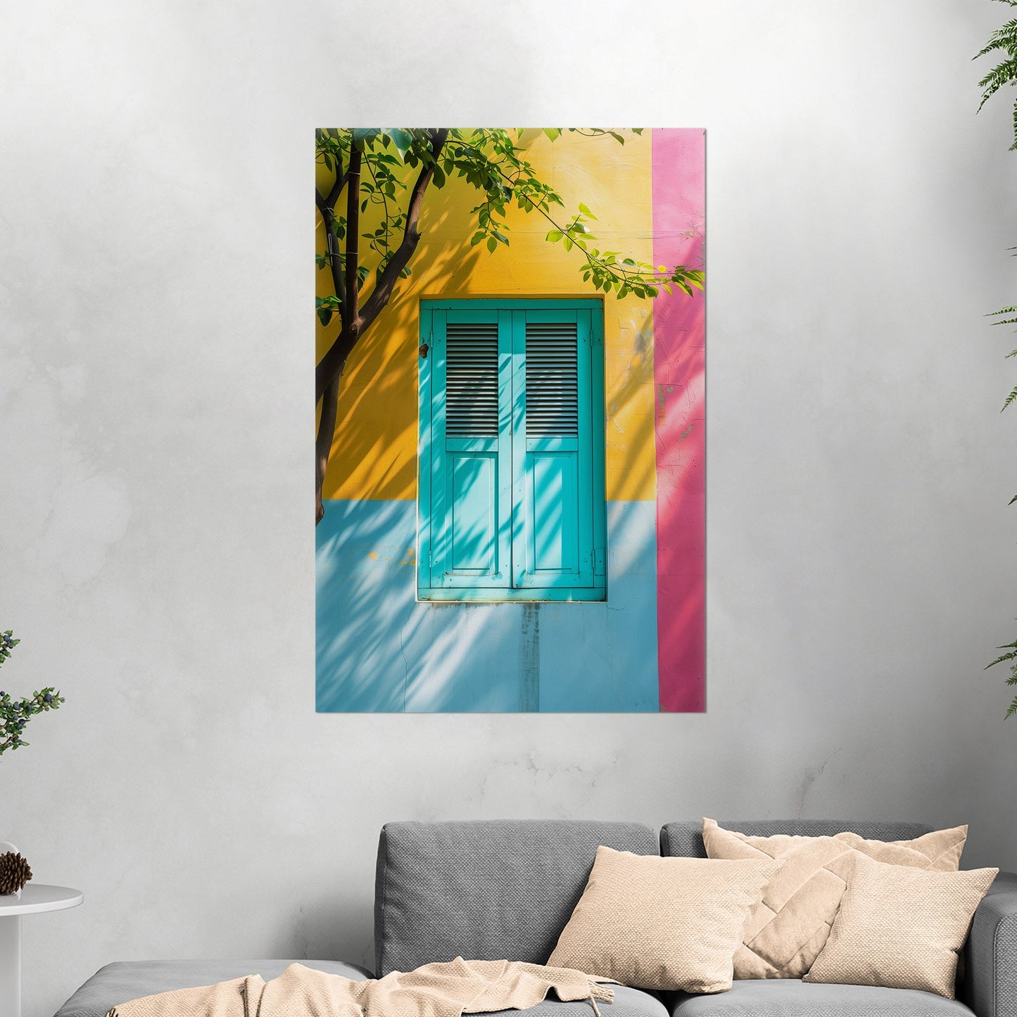 Stylized Window Shutters in Multi-Colored Wall - Elegant Aura