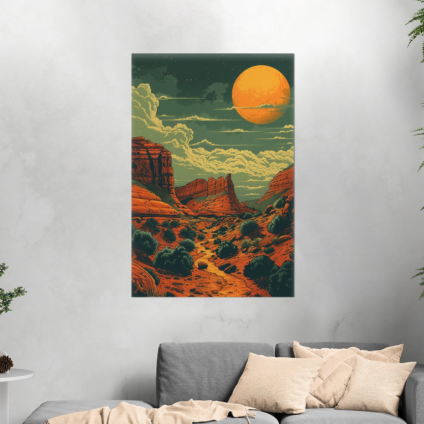 Red Rocks Desert Stylized Illustration - Red Reverie