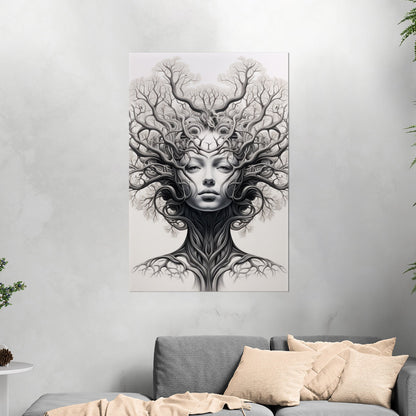 Sleek black and white tree artwork, elegance - Botanical Noir