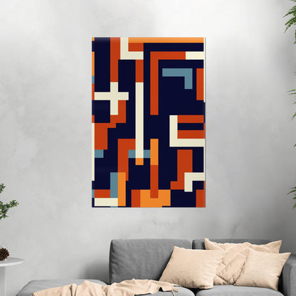 Geometric abstract wall art in blue and gold - Zenith Bliss