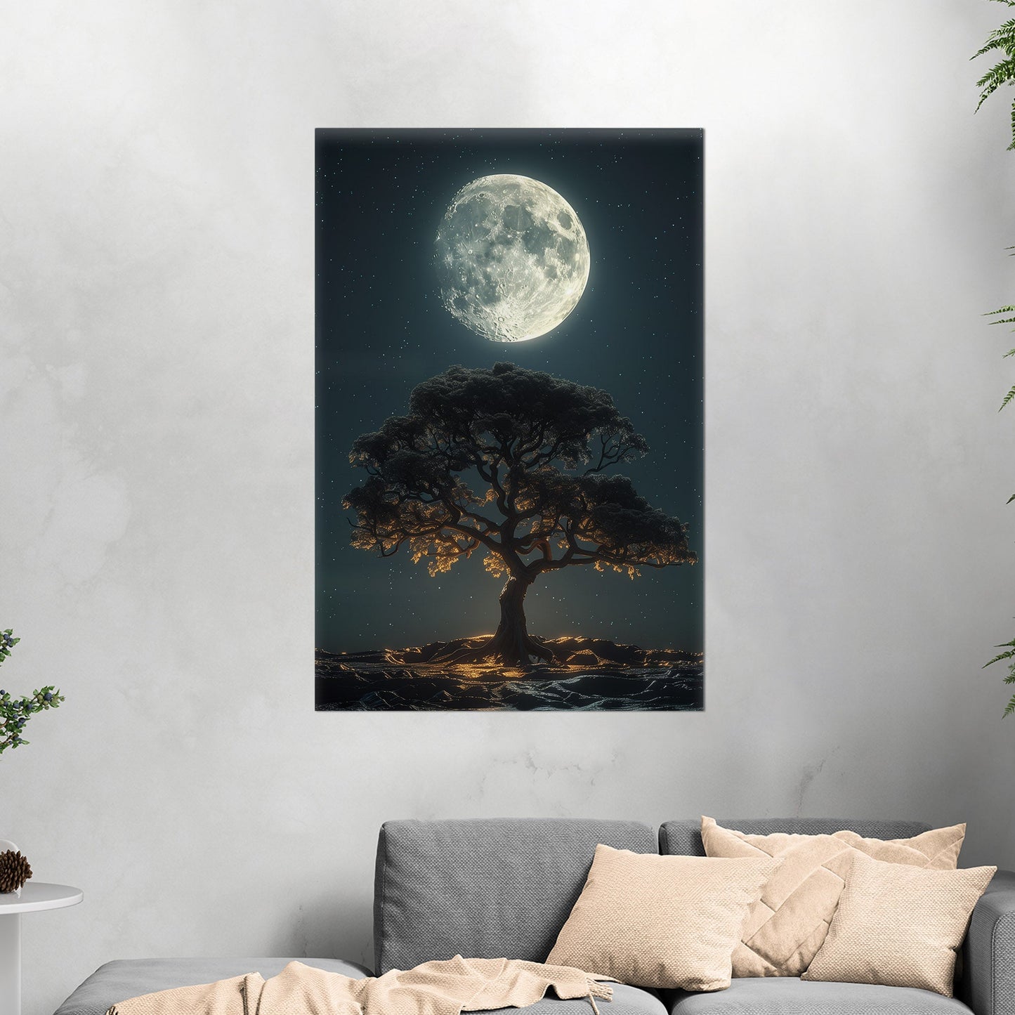 Perfect Isolated Tree with Moon at Night - Moonlit Serenity