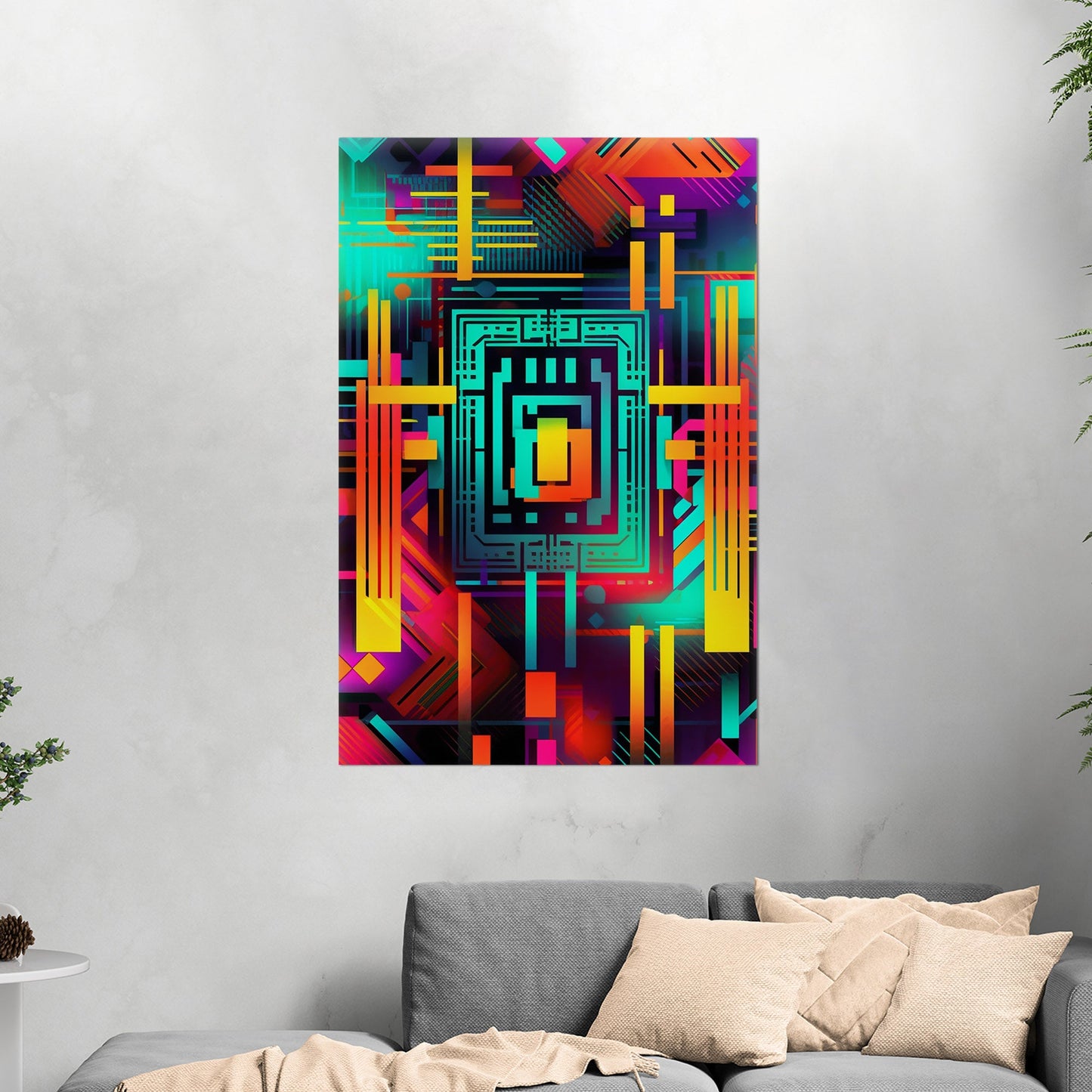 Retro Art Deco Inspired Abstract Digital Render - Neon Galactic Rhythm