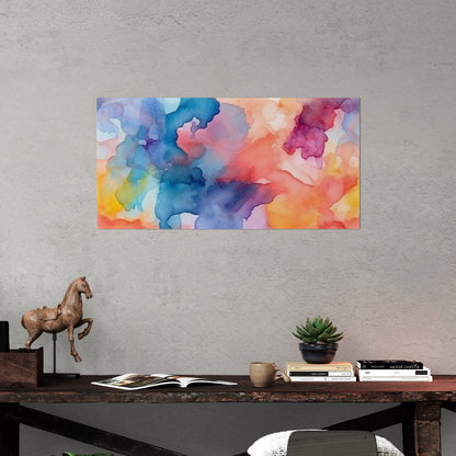 Multicolor Watercolor Painting of Intermingled Color - Vivid Flowing Spectrum