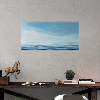 Minimalist abstract brush stroke painting of ocean and blue sky - Tranquil Serenity