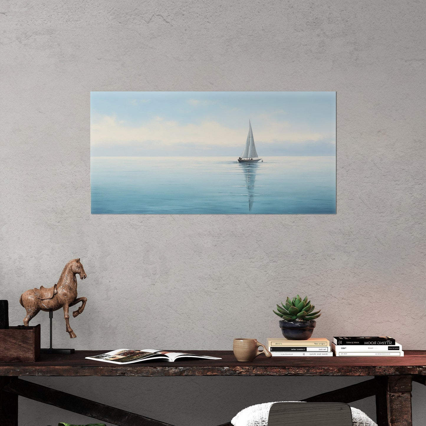 Tranquil seascape with solitary sailboat - Peaceful Horizon