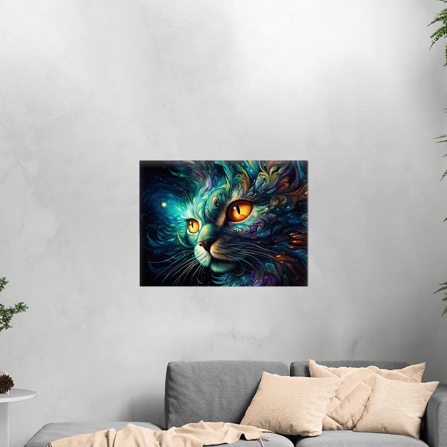 Psychedelic black cat portrait exuding mystery - Cosmic Enchantment