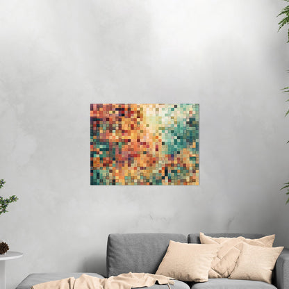 Abstract Geometric Squares Painting - Retro Pixelated Geometric Flare