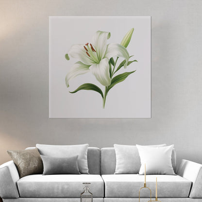 Painting of a Single Lily Highly Detailed on White Background - Lily Elegance