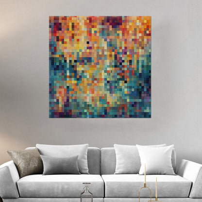 Geomtric Abstract Square Painting - Retro Geometric Pixels