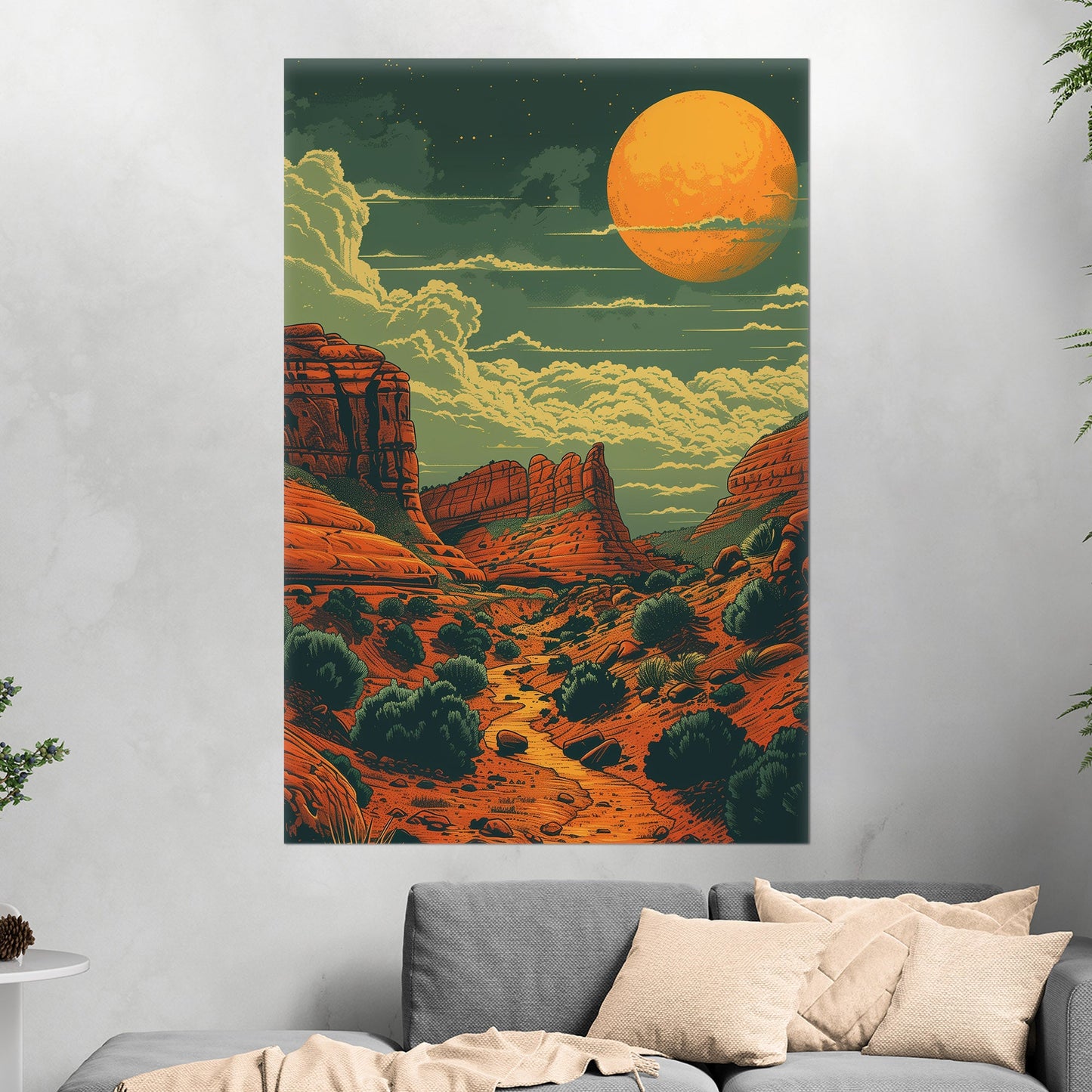 Red Rocks Desert Stylized Illustration - Red Reverie