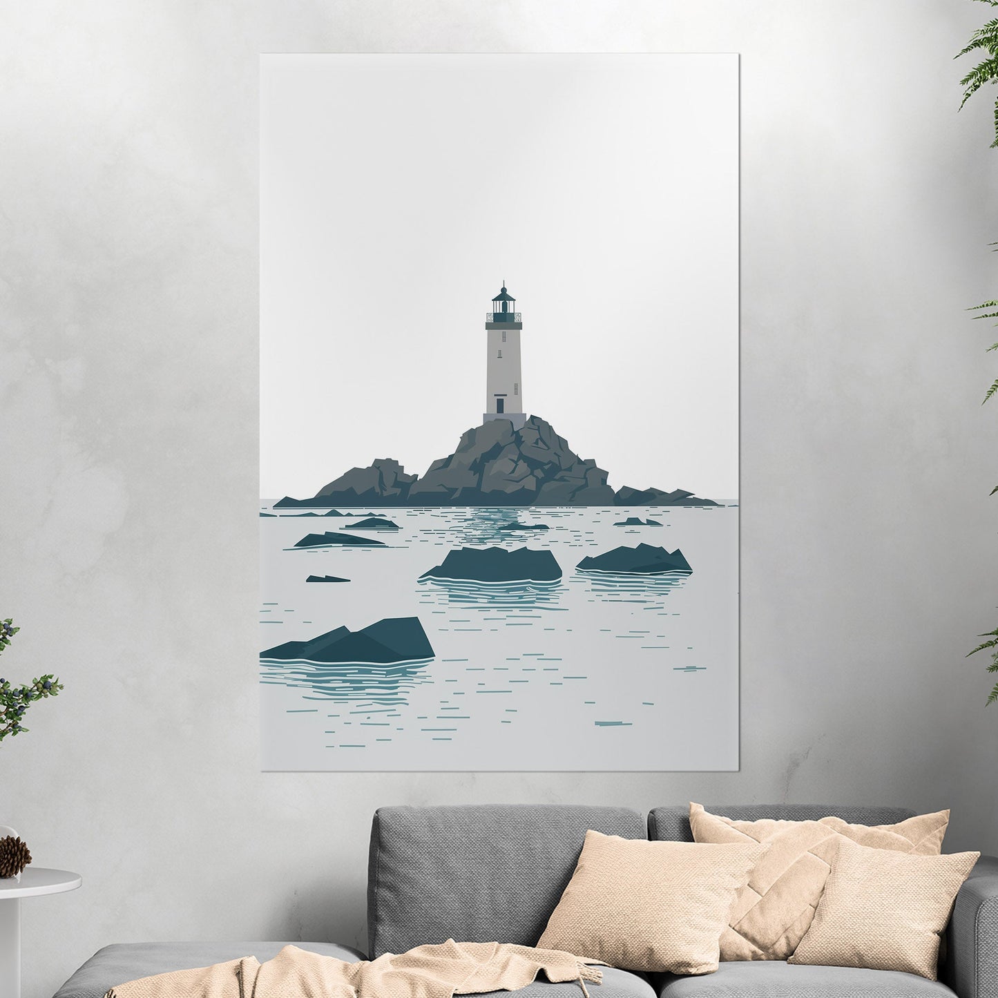 Minimalist Lighthouse Art in Retro Colors - Coastal Dreamer