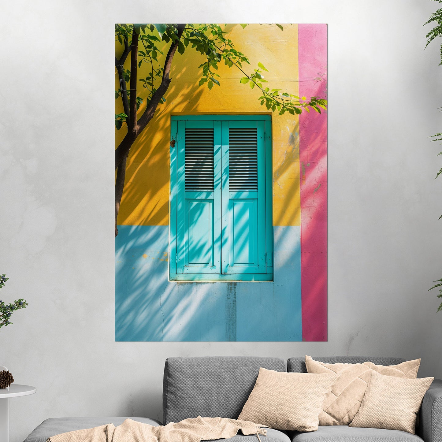 Stylized Window Shutters in Multi-Colored Wall - Elegant Aura