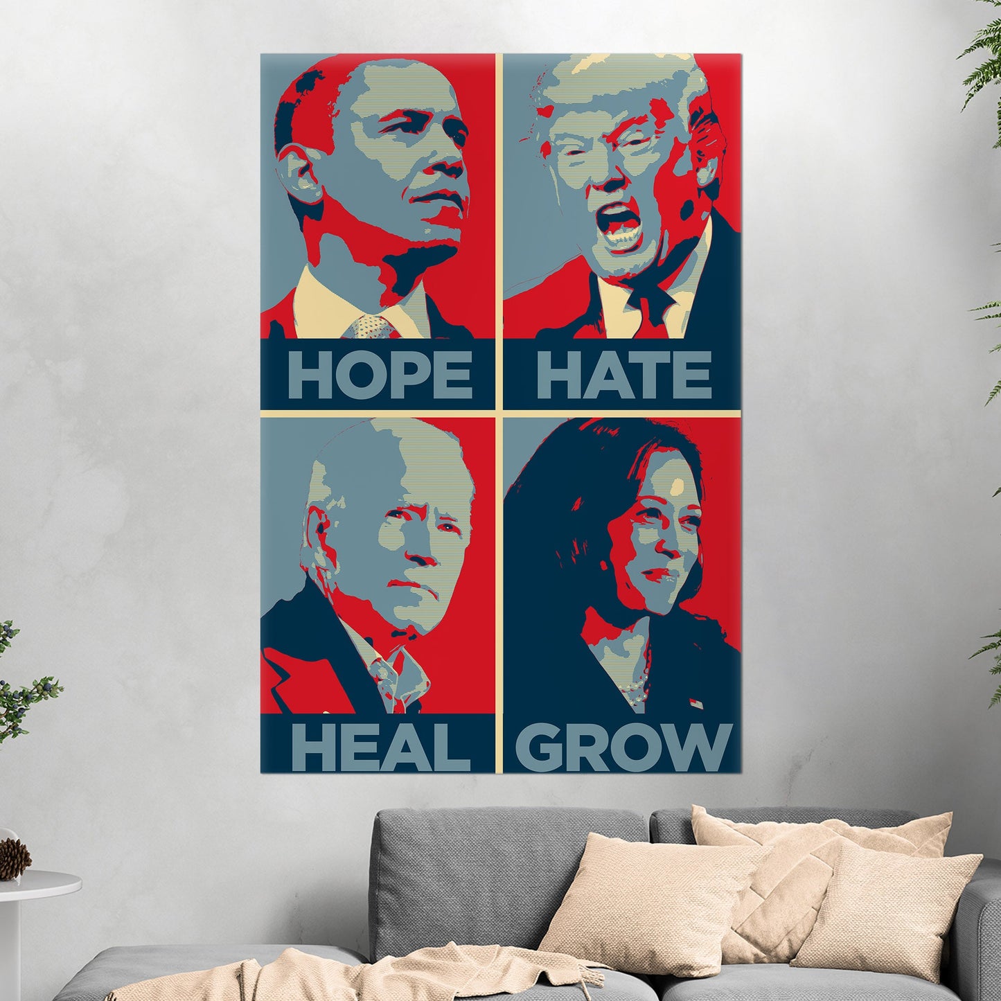 Obama, Trump, Biden, Harris - Hope, Hate, Heal, Grow Hope-style Poster 2024 Presidential Election