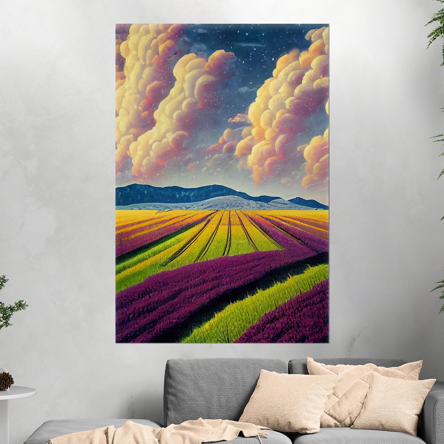 Surreal Whimsical Grape Fields Landscape Illustration - The Grape Sky