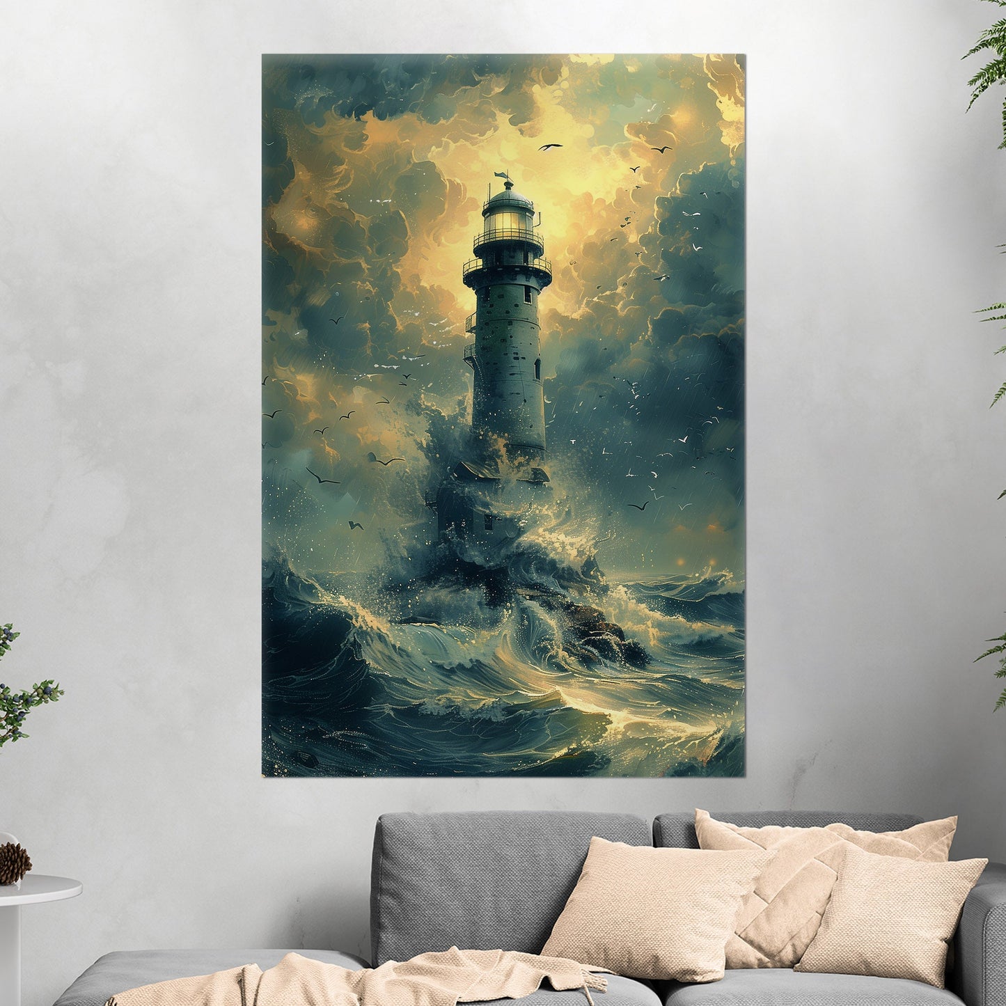 Handmade coastal lighthouse artwork - Illuminated Tranquility