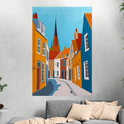 Sky-Blue and Amber Dutch landscape - Enduring Elegance