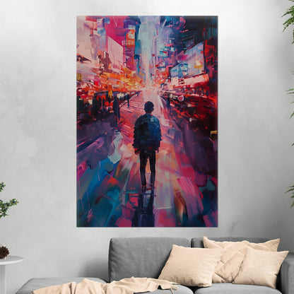 Impressionistic Painting of Modern City in Vibrant Pinks and Blues - Embrace the Vision