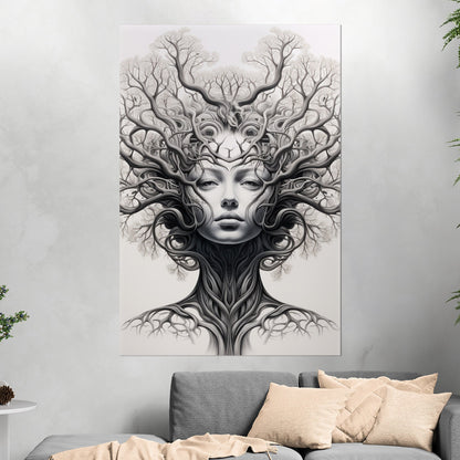 Sleek black and white tree artwork, elegance - Botanical Noir