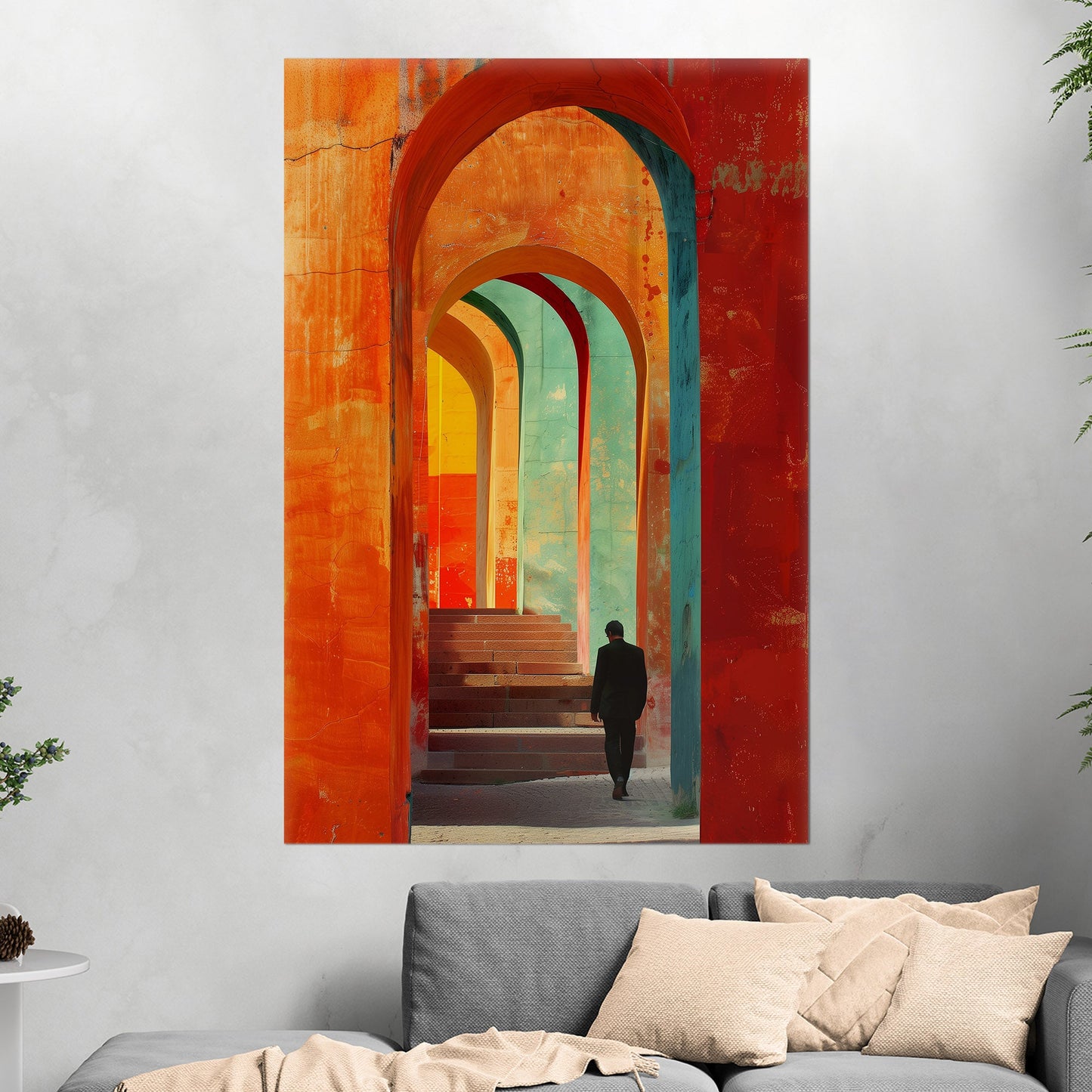 Impressionistic Painting of Archwayed Steps - Maze of Old