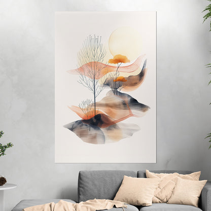 Minimalist Landscape in Orange and Grey - Ethereal Realms of Imagination