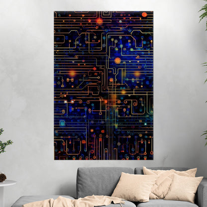 Impressionistic Circuit Board Painting - Binary Circuitry Revival