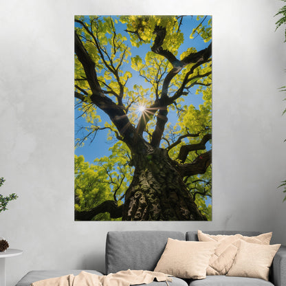 Photorealistic Tree Trunk View of Tree and Sky - Tranquil Vitality: Sunlit Tree Dream