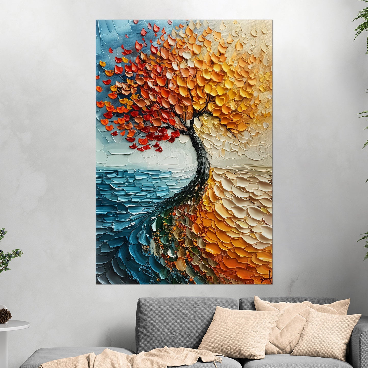 Stylized Tree of Life in Blues and Orange - Energy Elation