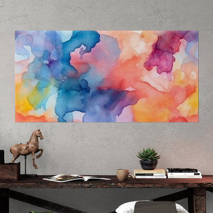 Multicolor Watercolor Painting of Intermingled Color - Vivid Flowing Spectrum