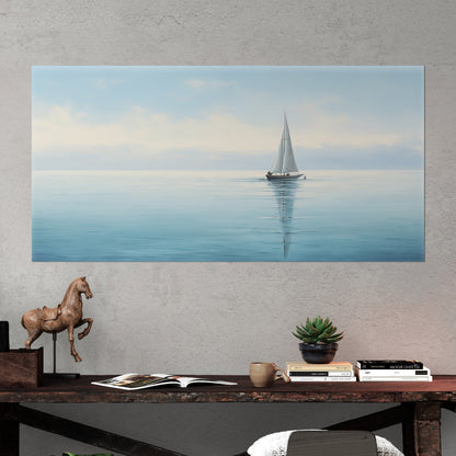 Tranquil seascape with solitary sailboat - Peaceful Horizon