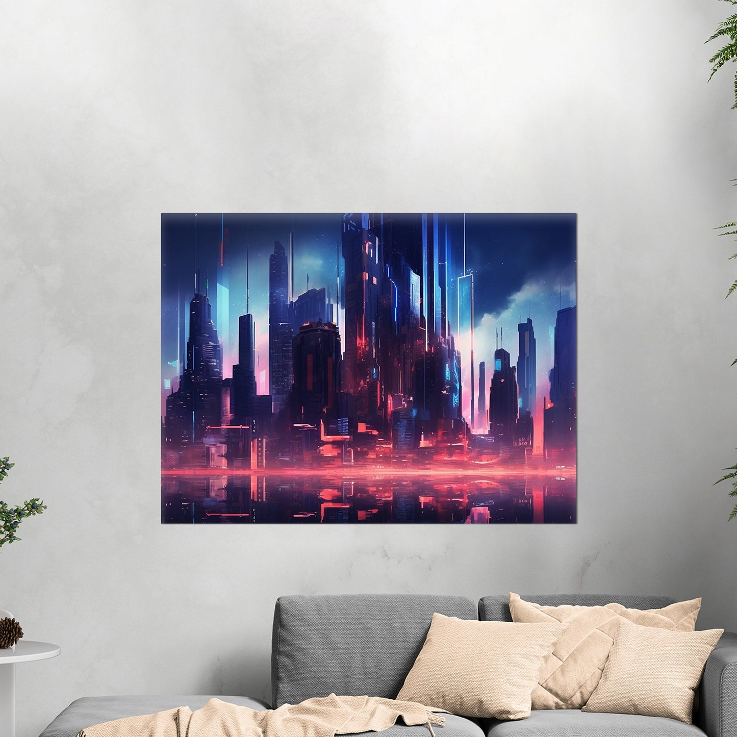 Cityscape Painting of Futuristic Skyline - Neon Cyber Cityscape