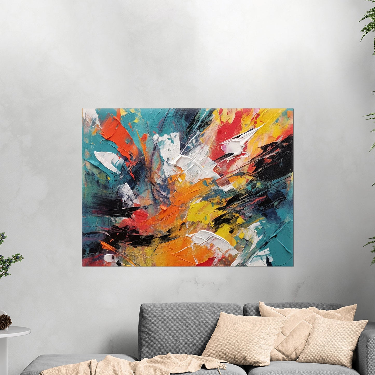 Abstract Oil Painting in Bright Colors - Vivid Burst of Abstract Energy