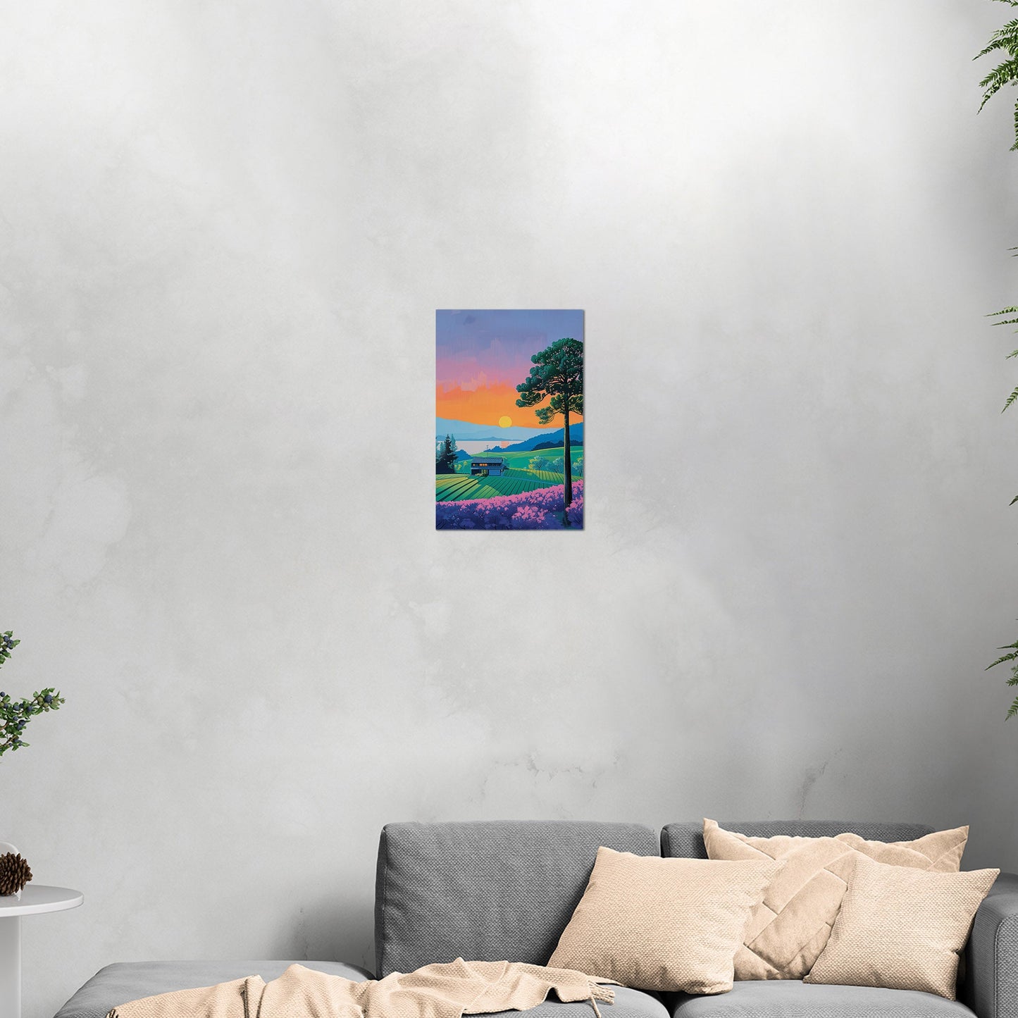 Vintage sunset house on canvas - Serenity Sunset Glow