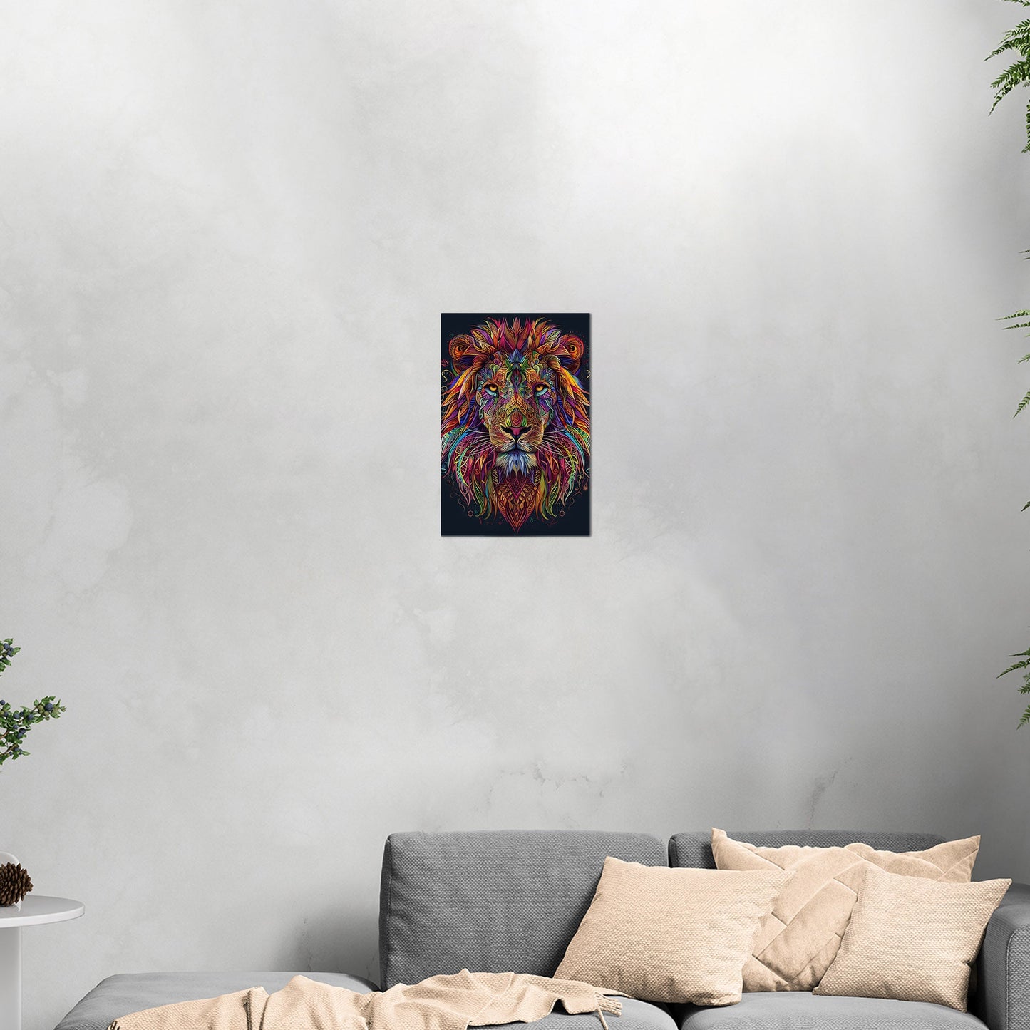 Multicolor Vibrant Digital Drawing of Majestic Lion Face - Lion's Vibrant Mandala Dance