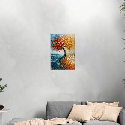 Stylized Tree of Life in Blues and Orange - Energy Elation