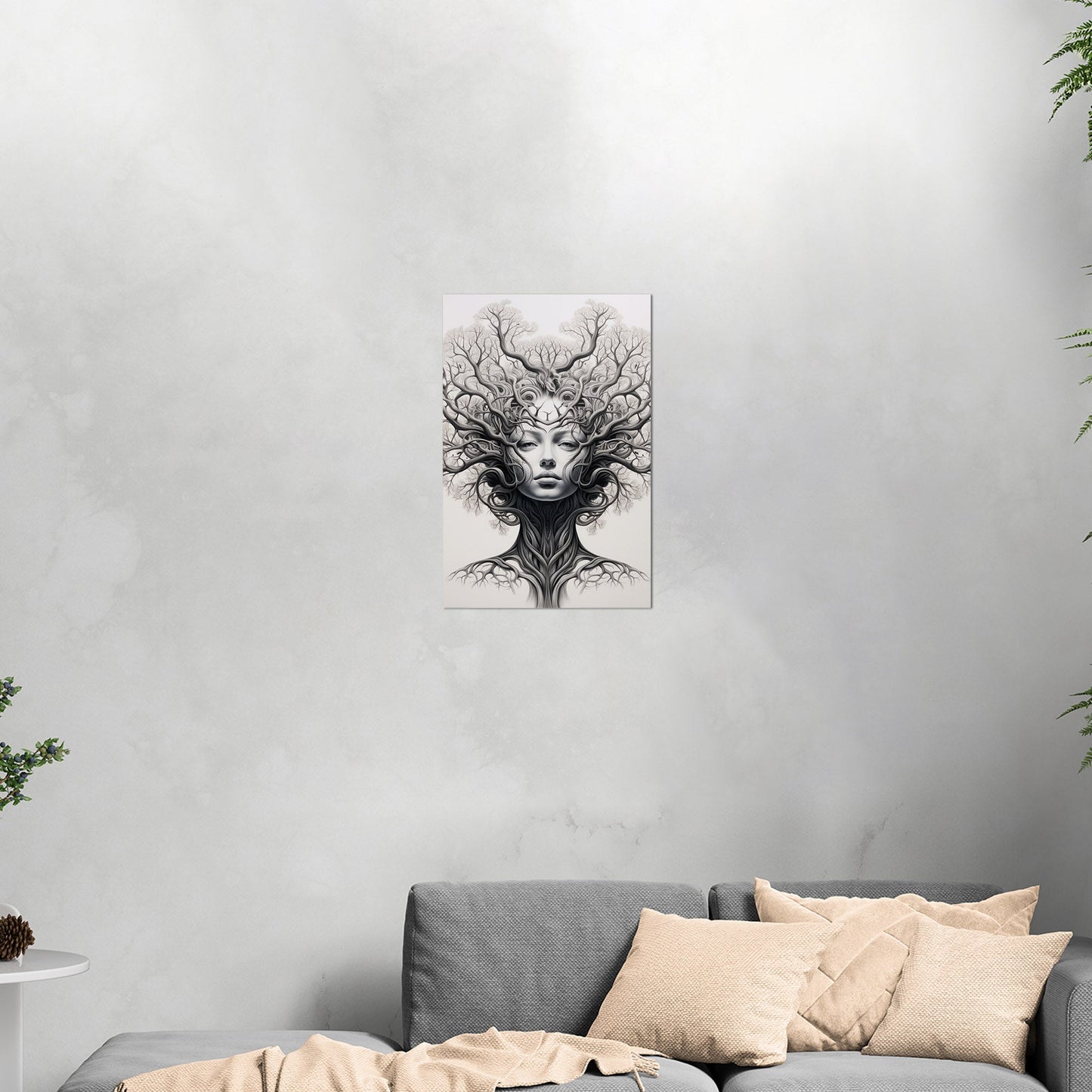 Sleek black and white tree artwork, elegance - Botanical Noir