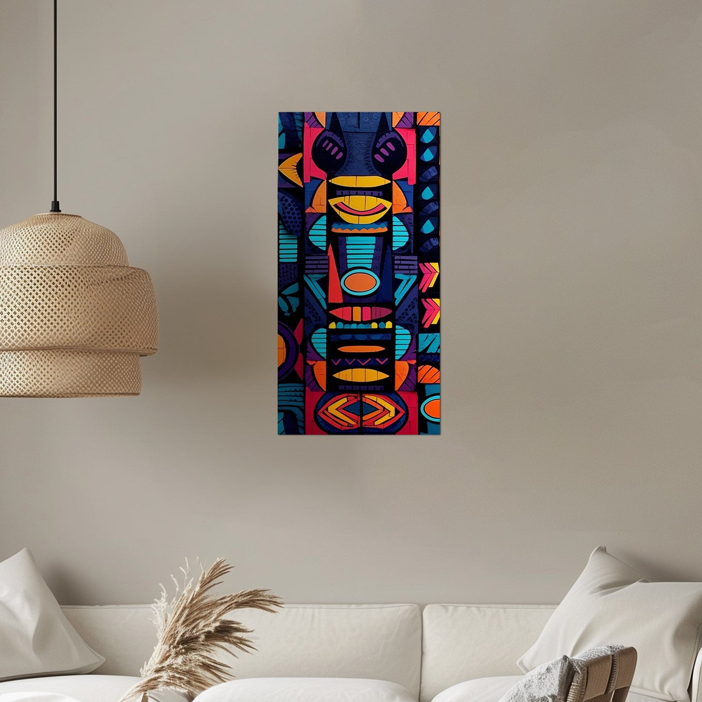 Tribal Totem Style Abstract Painting - Tribal Rhythms: Bold & Vibrant