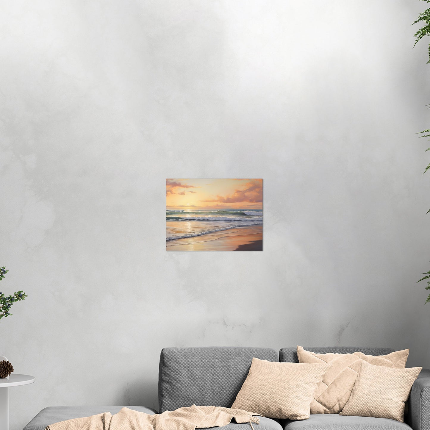 Coastal Beach Painting at Sunset - Golden Coast Sunset Serenity