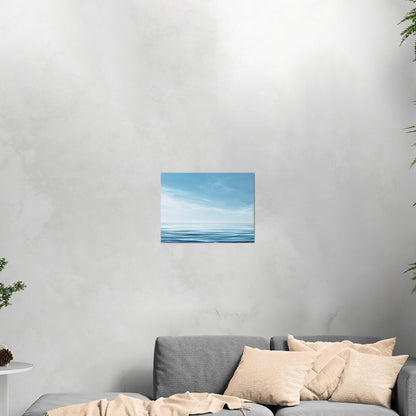 Minimalist abstract brush stroke painting of ocean and blue sky - Serenity Sky Vision