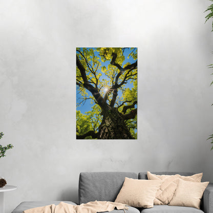 Photorealistic Tree Trunk View of Tree and Sky - Tranquil Vitality: Sunlit Tree Dream