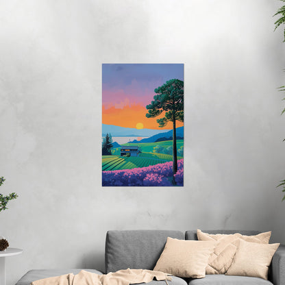 Vintage sunset house on canvas - Serenity Sunset Glow