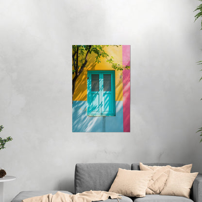 Stylized Window Shutters in Multi-Colored Wall - Elegant Aura