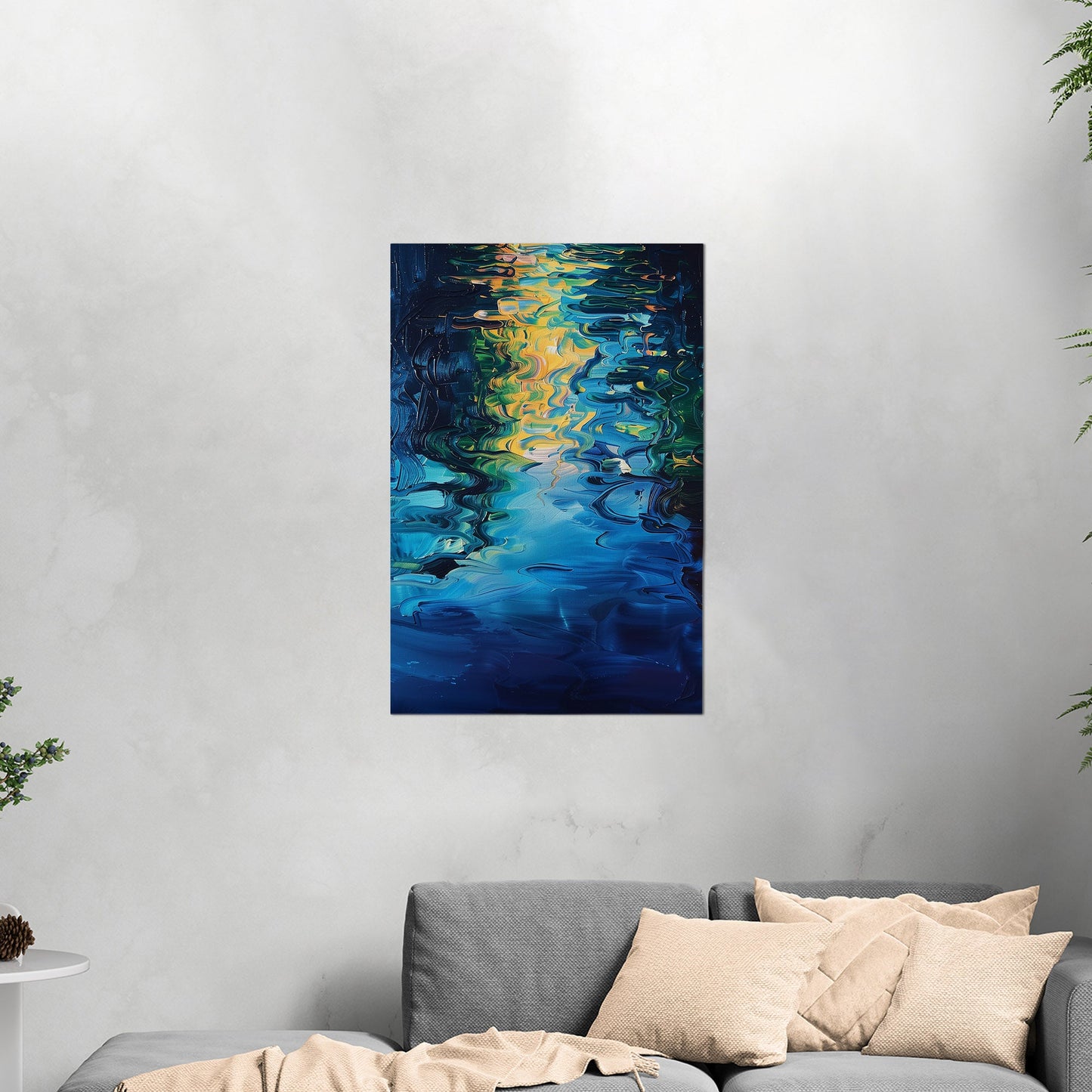 Mesmerizing abstract oil painting of water with vibrant ripples - Enchanting Oasis