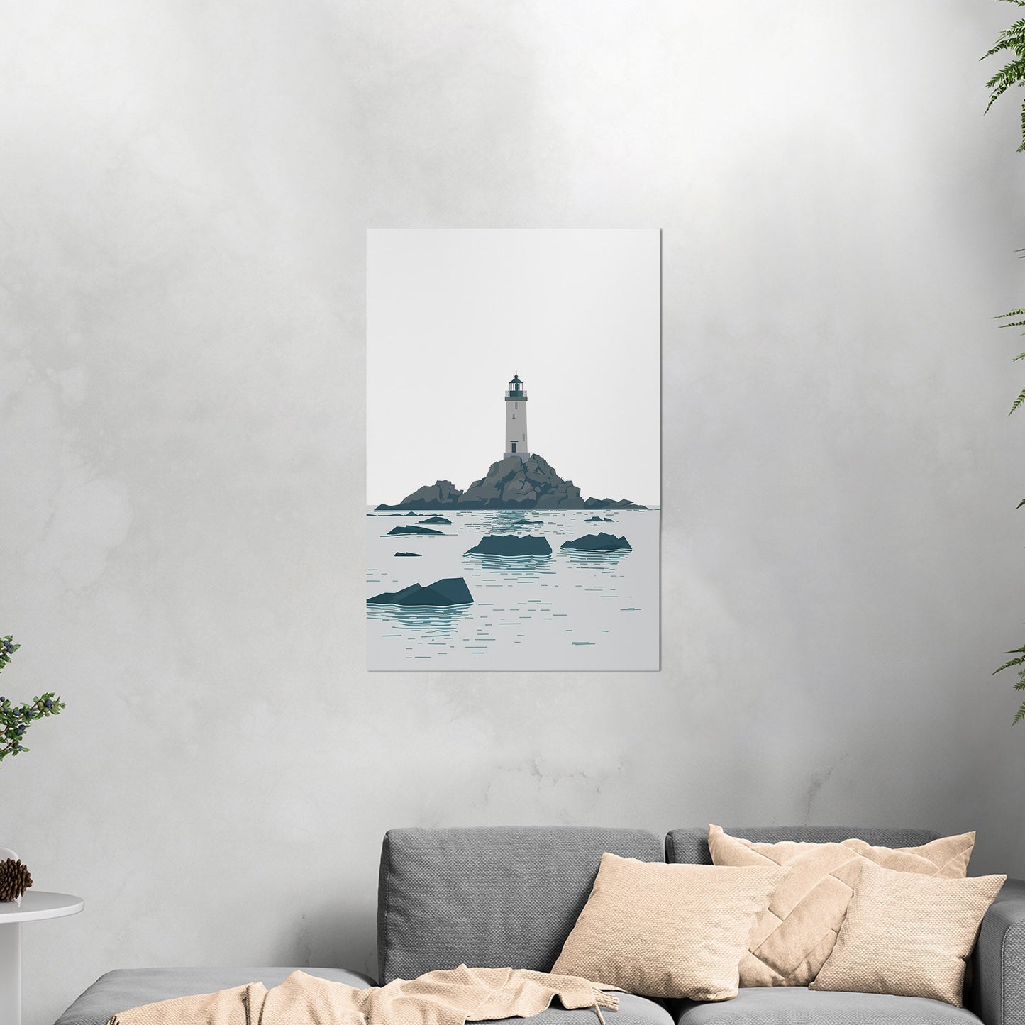 Minimalist Lighthouse Art in Retro Colors - Coastal Dreamer