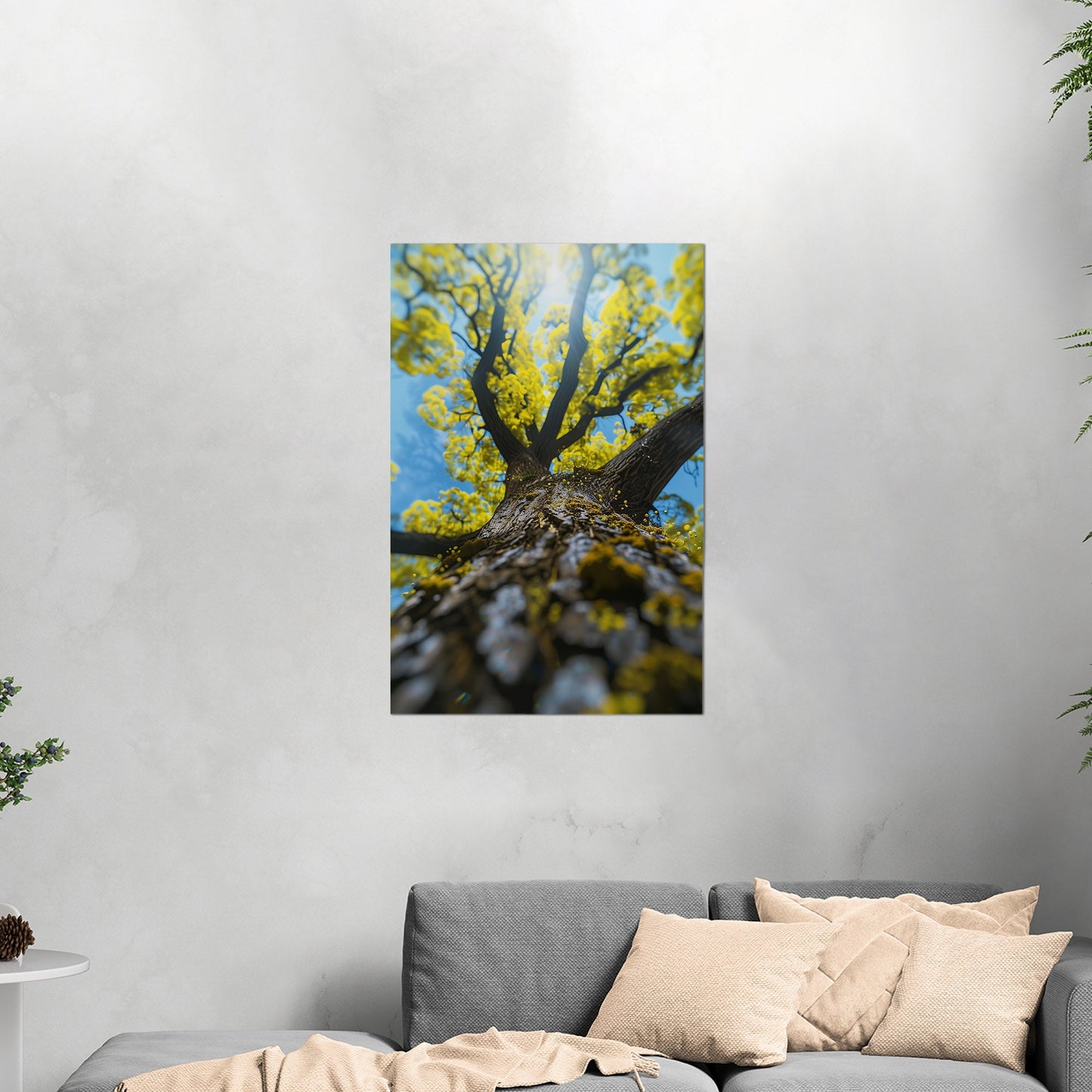 Photorealistic View of Tree Trunk, Branches and Sky - Enchanted Tree Under Sunlit Sky