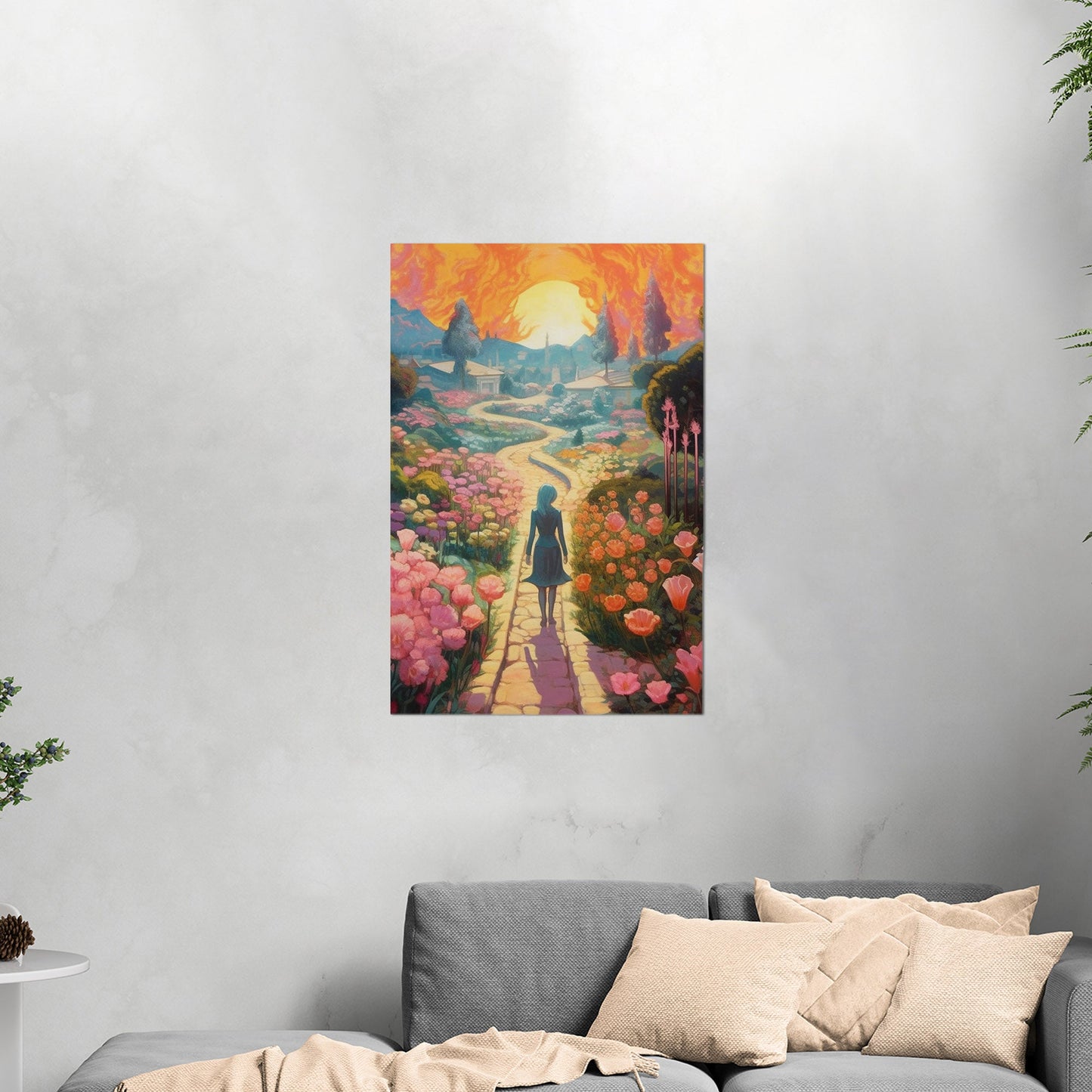 Child's Room Whimsical Fairytale Watercolor Landscape - Enchanted Floral Pathways