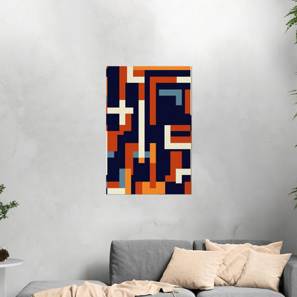 Geometric abstract wall art in blue and gold - Zenith Bliss