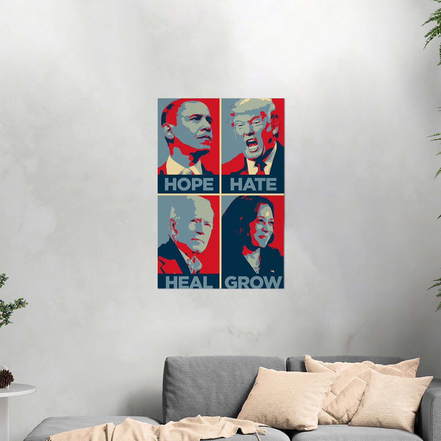 Obama, Trump, Biden, Harris - Hope, Hate, Heal, Grow Hope-style Poster 2024 Presidential Election